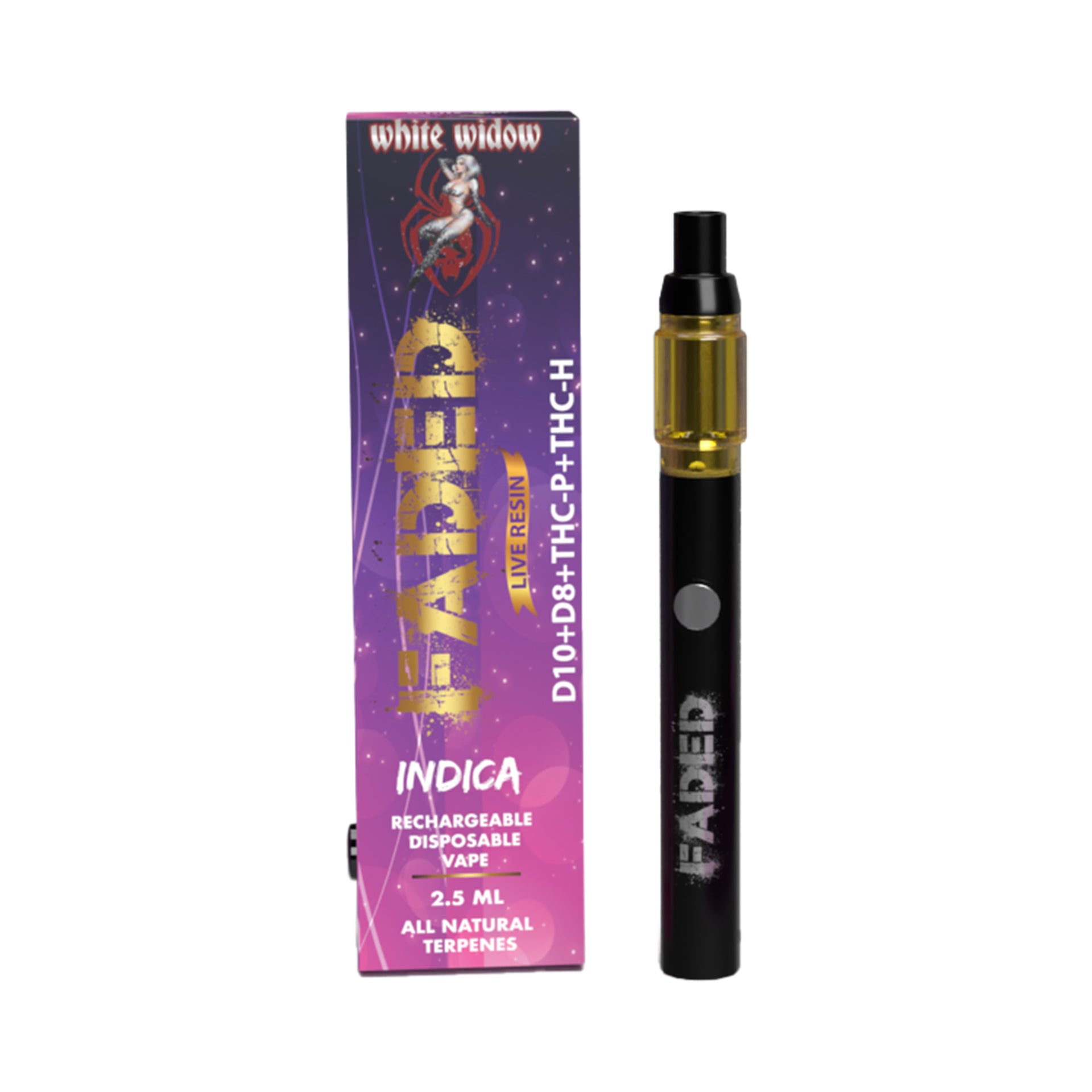 FADED D-10+D-8+THC-P+THC-H LIVE RESIN RECHARGEABLE DISPOSABLE - INDICA WHITE WIDOW 2.5ML