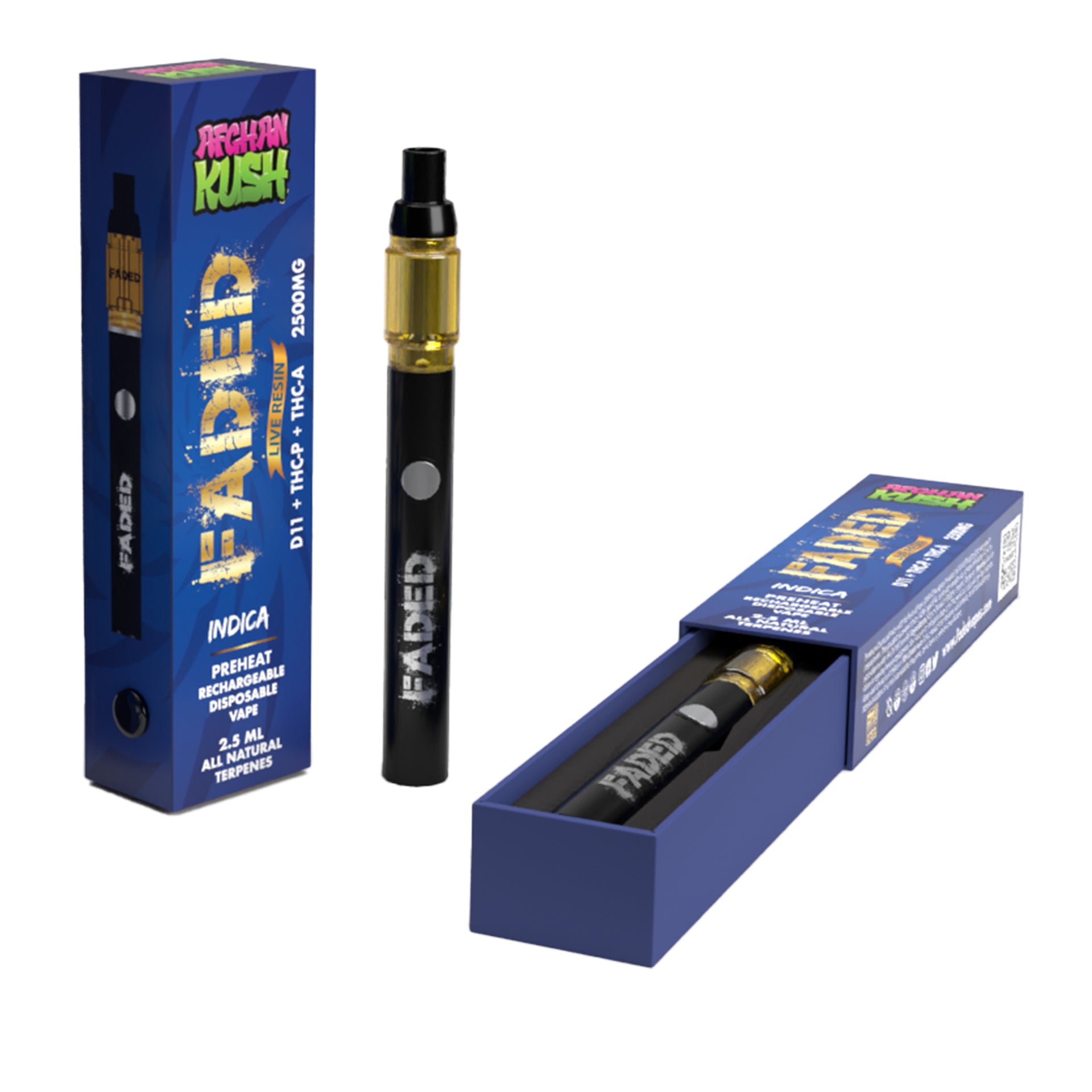 faded delta-11+thc-p+thc-a rechargeable disposable - indica afghan kush  2.5ml