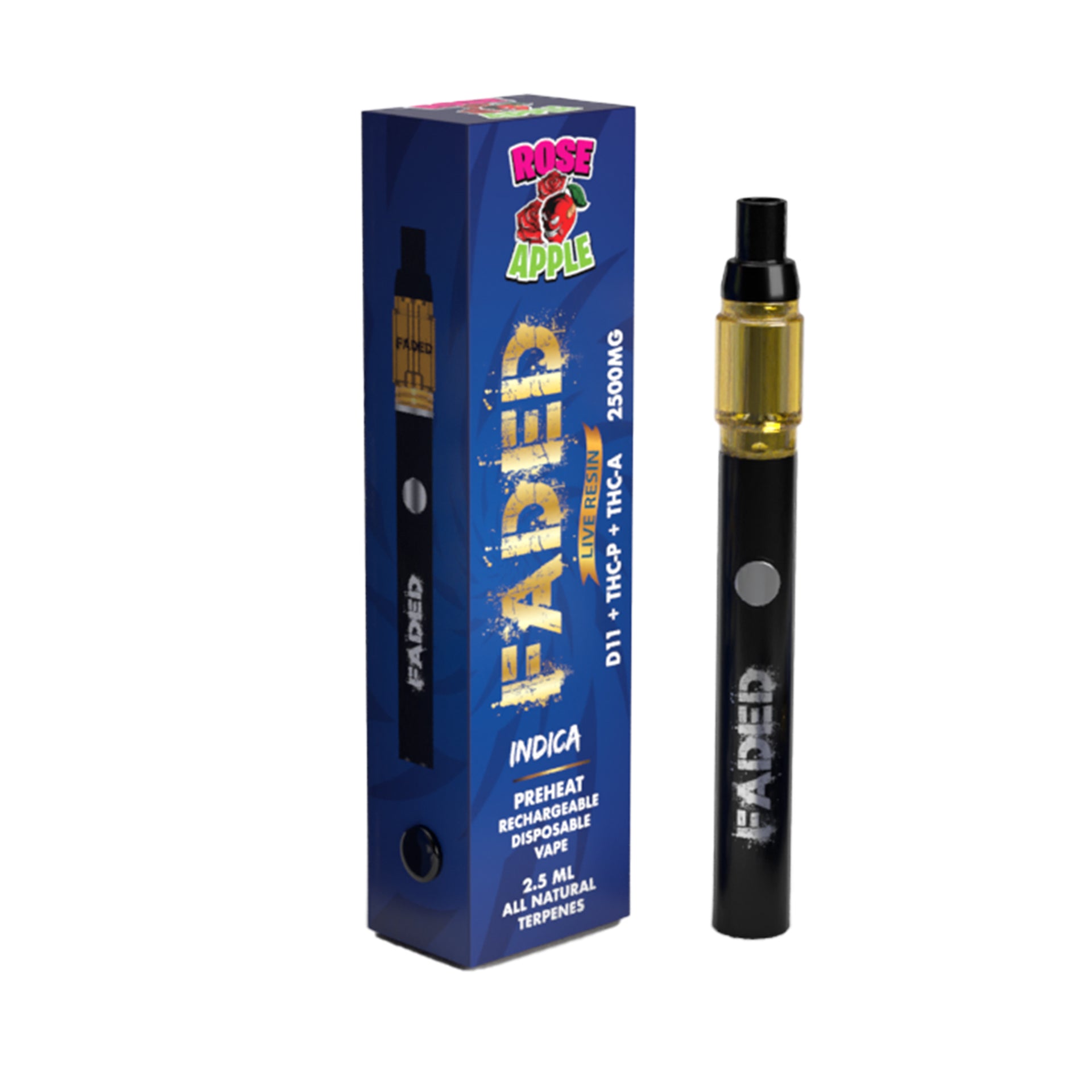 FADED DELTA-11+THC-P+THC-A RECHARGEABLE DISPOSABLE - INDICA ROSE APPLE 2.5ML