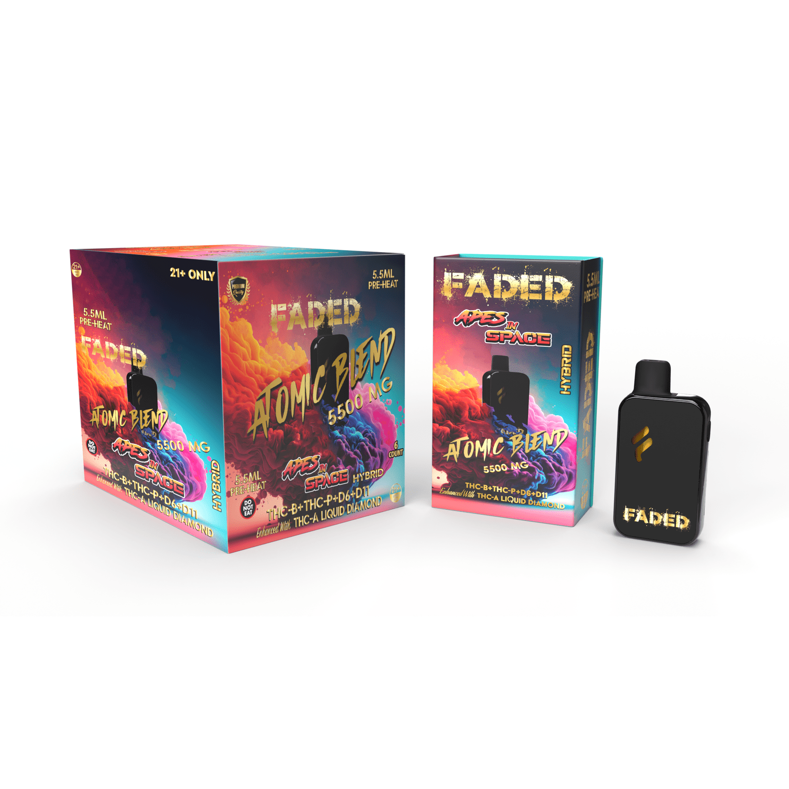 FADED THC-B+THC-P+D6+D11 ENHANCED WITH THC-A LIQUID DIAMOND RECHARGEABLE DISPOSABLE - HYBRID APES IN SPACE 5.5ML